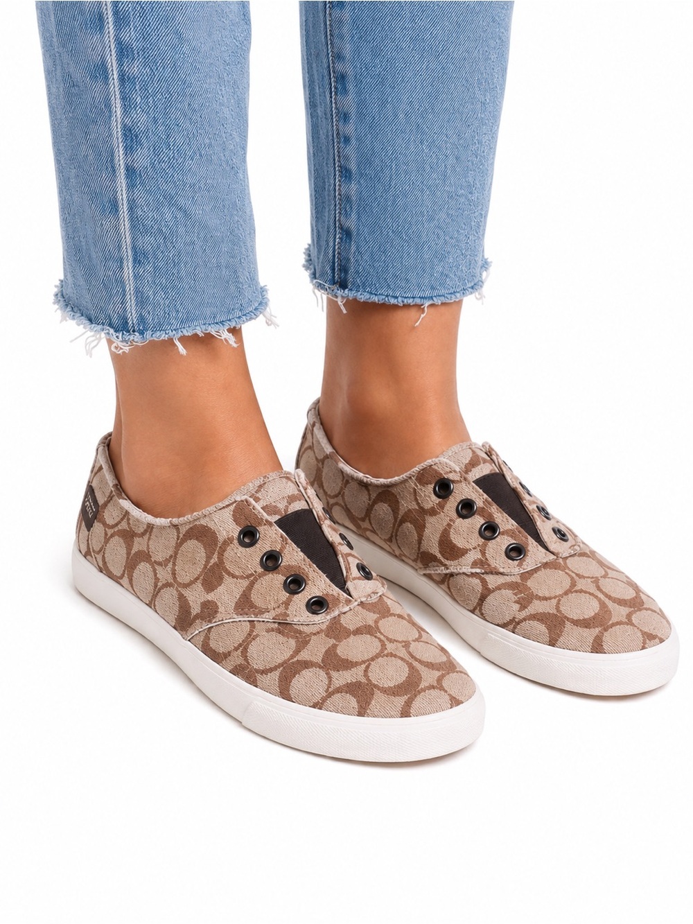Coach Beige Signature Canvas Slip-On Sneakers